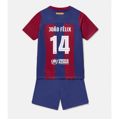 Fotbalové Dres Barcelona Joao Felix #14 Dětské Domácí 2023-24 Krátký Rukáv (+ trenýrky)